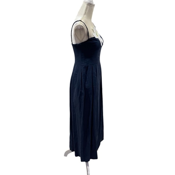 Fanm Mon LORR LINEN LATRICE DRESS Navy Flower Embroidered Pleated Pockets  $389 - Picture 9 of 15